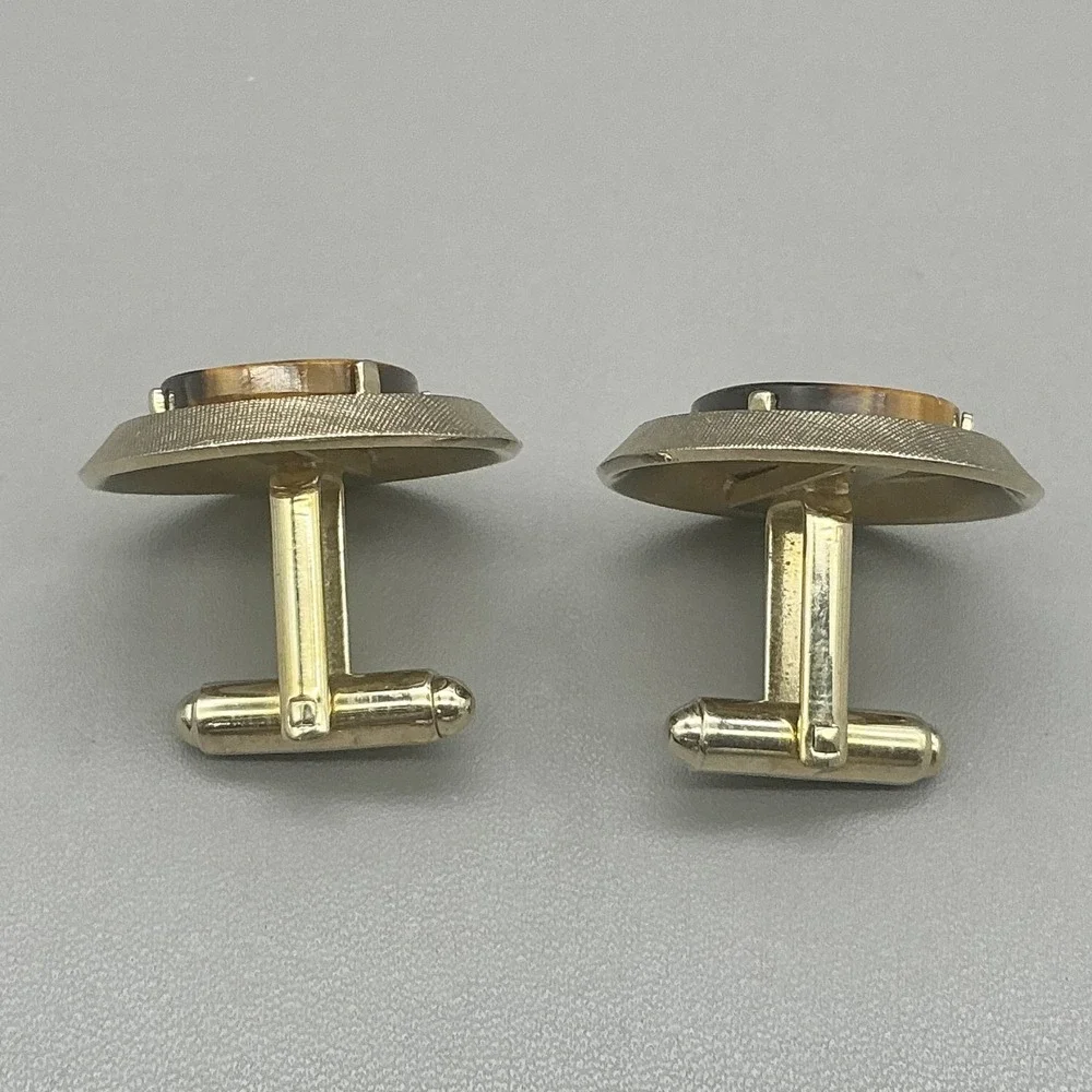 Dante Cufflinks Men's Gold Tone Round Tiger Eye Stone Vintage Formal Dress
